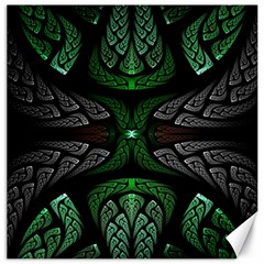 Fractal Green Black 3d Art Floral Pattern Canvas 16  X 16  by Cemarart