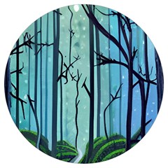 Nature Outdoors Night Trees Scene Forest Woods Light Moonlight Wilderness Stars Round Trivet by Grandong