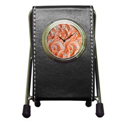 Peach Fuzz Elegant Print Abstract Design Pen Holder Desk Clock by dflcprintsclothing