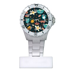 Seamless-pattern-with-breakfast-symbols-morning-coffee Plastic Nurses Watch by Ket1n9