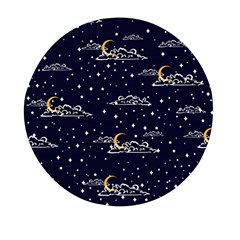 Hand Drawn Scratch Style Night-sky-with-moon-cloud Space Among-stars-seamless Pattern Vector Design Mini Round Pill Box by Ket1n9