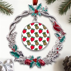 Strawberries Pineapples Fruits Metal X mas Wreath Holly Leaf Ornament by Loisa77