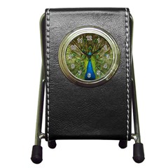Peacock Feathers Bird Plumage Pen Holder Desk Clock by Perong