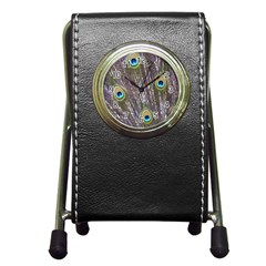 Peacock Bird Feathers Plumage Peacock Pen Holder Desk Clock by Perong