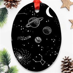 Black Space Drawing Art Planet Drawing Stars Black Space Galaxy Outer Space Oval Ornament (two Sides) by Perong