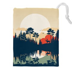Summer Lake Forest Sunset Deer Water Drawstring Pouch (4xl) by Grandong