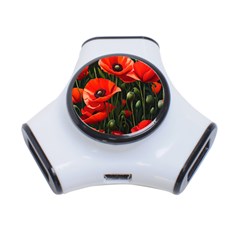 Flowers Poppies Bloom Blossom Art 3-port Usb Hub by Apenda