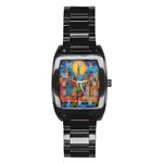 City New York Nyc Skyscraper Skyline Downtown Night Business Urban Travel Landmark Building Architec Stainless Steel Barrel Watch Front