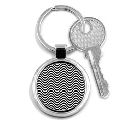 Black White Wave Pattern Wavy Water Seamless Key Chain (round) by Posterlux