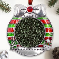 Hunting Motif Camouflage Pattern Print Bk Metal X mas Ribbon With Red Crystal Round Ornament by dflcprintsclothing