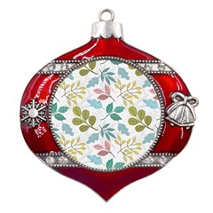 Leaf Seamless Pattern  Metal Snowflake And Bell Red Ornament by Safari
