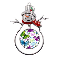Butterflies, Abstract, Background, Colorful Metal Snowman Ornament by kyorashop23