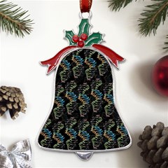 Multicolored Dna Strand Art Metal Holly Leaf Bell Ornament by ExtraAwesomeSauce