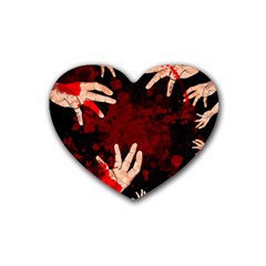 Horror Themed Bloody Hands Rubber Heart Coaster (4 Pack) by ExtraAwesomeSauce