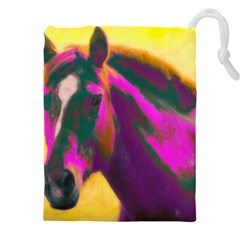 Vibrant Abstract Equine Art Drawstring Pouch (4xl) by ExtraAwesomeSauce