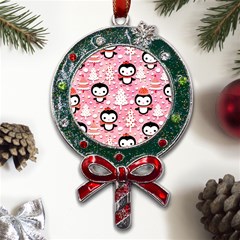 Cute Penguin Pattern, Adoxali, Christmas, December Metal X mas Lollipop With Crystal Ornament by kyorashop23