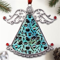 Ghosts Owls Pumpkins Metal Angel With Crystal Ornament by kyorashop23