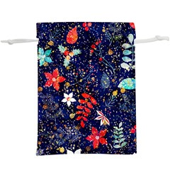 Festive Floral Pattern Christmas Blue Floral Flower Foliage Leaves Pattern Red Snow Winter Lightweight Drawstring Pouch (xl) by Maspions