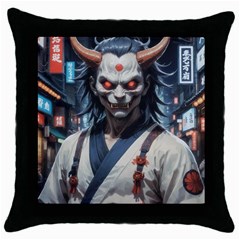 Demon Samurai Throw Pillow Case (black) by AwesomeSauce