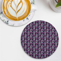 Sugar Skull Cat Pattern Uv Print Round Tile Coaster by ExtraAwesomeSauce