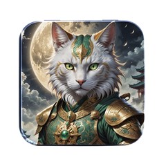 Epic Armored Cat Warrior Square Metal Box (black) by ExtraAwesomeSauce