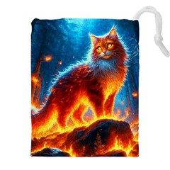 Enchanted Fire Feline Drawstring Pouch (4xl) by ExtraAwesomeSauce