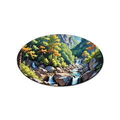 Serene Mountain Waterfall Landscape Sticker Oval (100 Pack) by ExtraAwesomeSauce