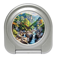 Serene Mountain Waterfall Landscape Travel Alarm Clock by ExtraAwesomeSauce