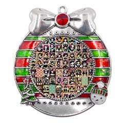 Spanish Gothic Girls Pattern Metal X mas Ribbon With Red Crystal Round Ornament by violetheavensky