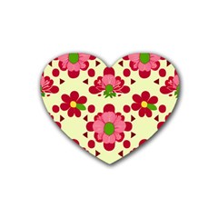 Retro 1960s Flowers Pattern 4 Rubber Coaster (heart) by violetheavensky