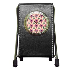 Retro 1880s Flowers Pattern 10 Pen Holder Desk Clock by violetheavensky