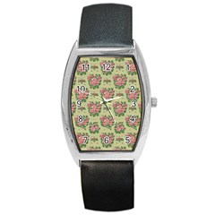 Retro 1880s Flowers Pattern 9 Barrel Style Metal Watch by violetheavensky