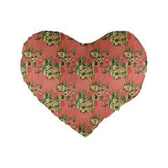 Retro 1880s Flowers Pattern 12 Standard 16  Premium Heart Shape Cushions by violetheavensky