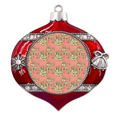 Retro 1880s Flowers Pattern 12 Metal Snowflake And Bell Red Ornament by violetheavensky