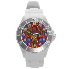 Mid Century Retro Floral 1970s 1960s Pattern 69 Round Plastic Sport Watch (l) by violetheavensky