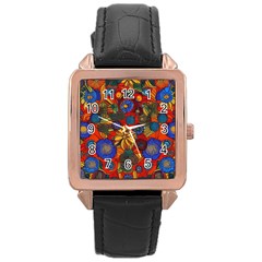 Mid Century Retro Floral 1970s 1960s Pattern 69 Rose Gold Leather Watch  by violetheavensky