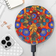 Mid Century Retro Floral 1970s 1960s Pattern 69 Wireless Fast Charger(white) by violetheavensky