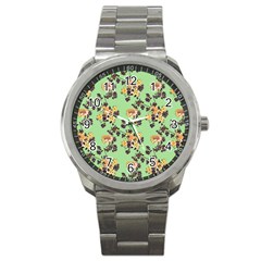 Retro 1880s Flowers Pattern 24 Sport Metal Watch by violetheavensky