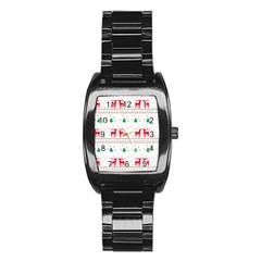 Red Green And Blue Christmas Themed Illustration Stainless Steel Barrel Watch by Paksenen