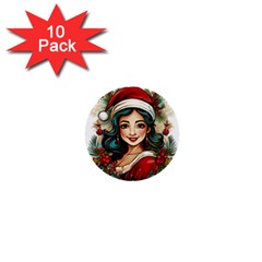 Young Woman With Santa Claus Clothes Isolated Illustration Wb 1  Mini Buttons (10 Pack)  by dflcprintsclothing