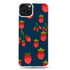 Strawberry Texture, Blue Background With Strawberries Iphone 15 Tpu Uv Print Case by kyorashop23