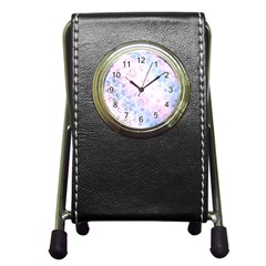 Digital Art Artwork Abstract Pink Purple Pen Holder Desk Clock by Dutashop