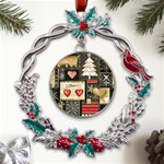 Christmas Reindeer Metal X mas Wreath Holly leaf Ornament Front