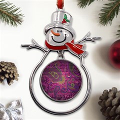 Abstract Purple Pattern Metal Snowman Ornament by Bedest