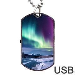 Northern Lights Aurora Night Nature Dog Tag Usb Flash (one Side) by Posterlux