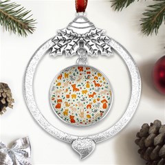 Pet Animal 04 Metal Silver X mas Leaves Round Ornament by myclothy