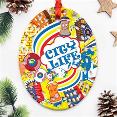 Colorful City Life Horizontal Seamless Pattern Urban City Oval Filigree Ornament (two Sides) by Bedest