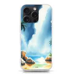 Delicate Watercolor Painting Surreal Oasis Scene With Intense Dramatic Lighting Iphone 15 Pro Tpu Uv Print Case by pollyparadiseartshop