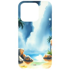 Delicate Watercolor Painting Surreal Oasis Scene With Intense Dramatic Lighting Iphone 15 Pro Black Uv Print Pc Hardshell Case by pollyparadiseartshop