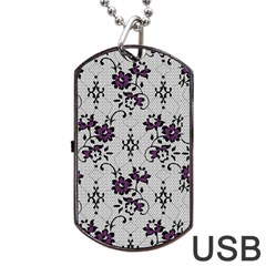 Elegant Purple Floral Jacquard Mesh Lace Fabric Dog Tag Usb Flash (one Side) by ArtfulThreads